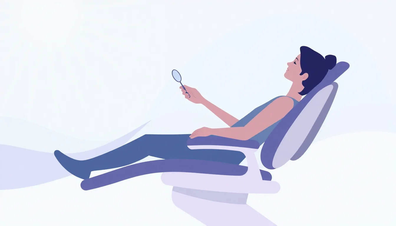 Patient relaxing in dental chair while dentist prepares for treatment in calm environment