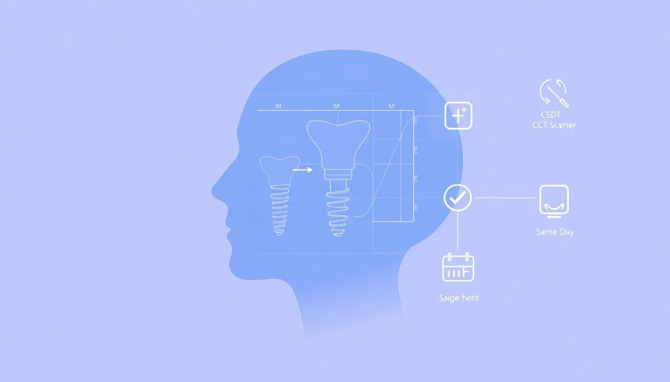 Digital dental implant planning visualization showing advanced 3D scan technology for precise implant placement