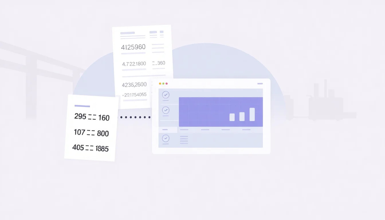 Three mismatched timesheet records merging into a single reconciled manufacturing dashboard