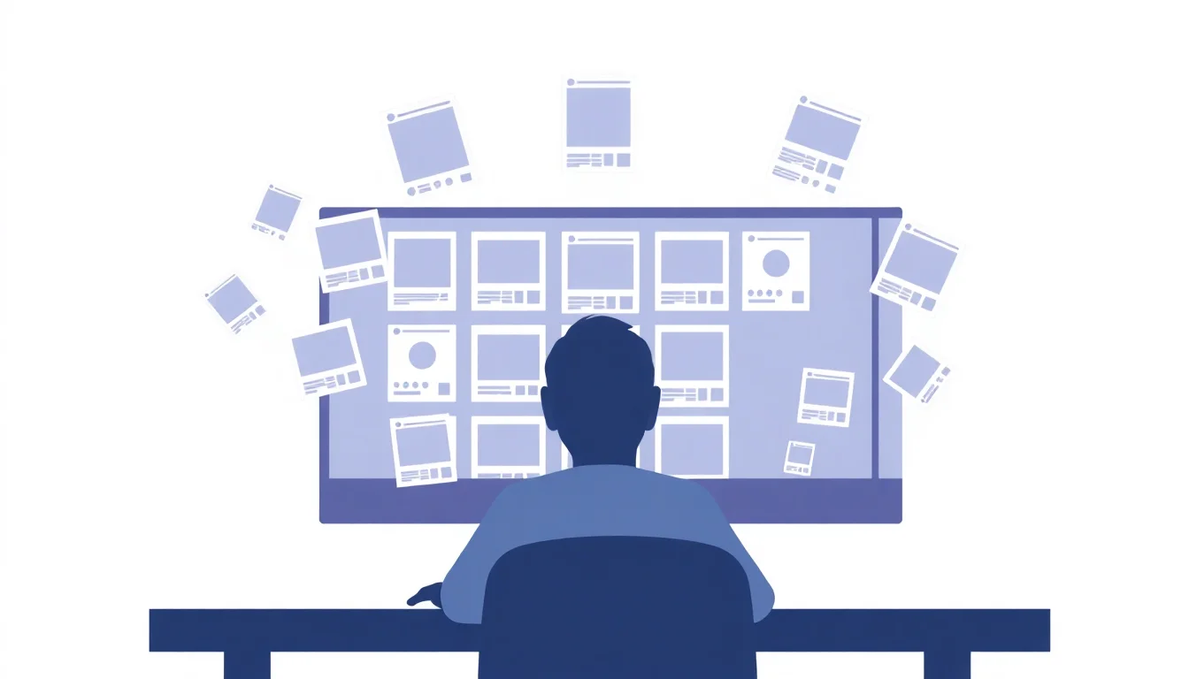 Person efficiently creating multiple social media graphics simultaneously on a computer screen.