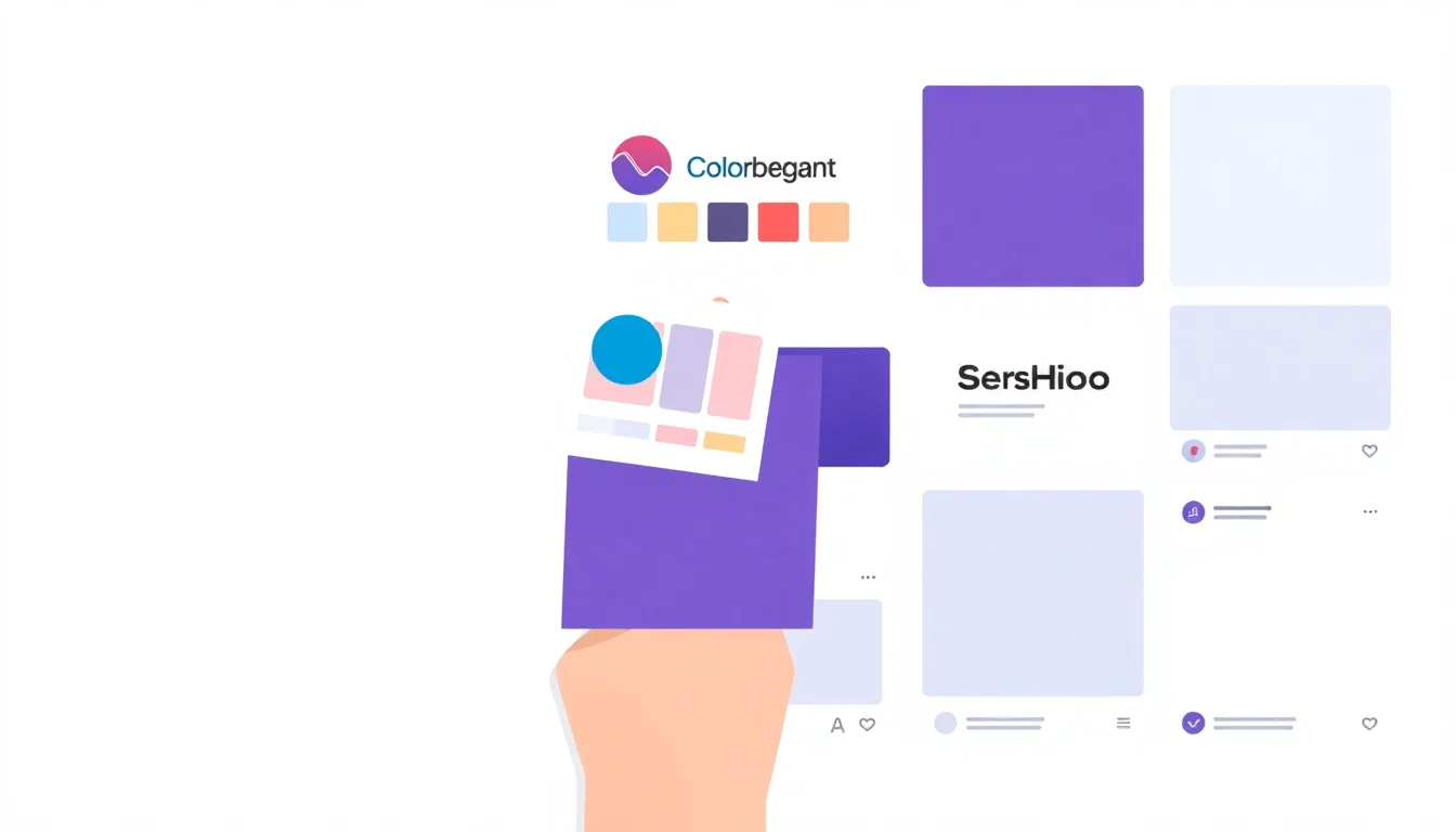 Hand organizing brand design elements into a cohesive kit on a digital workspace.