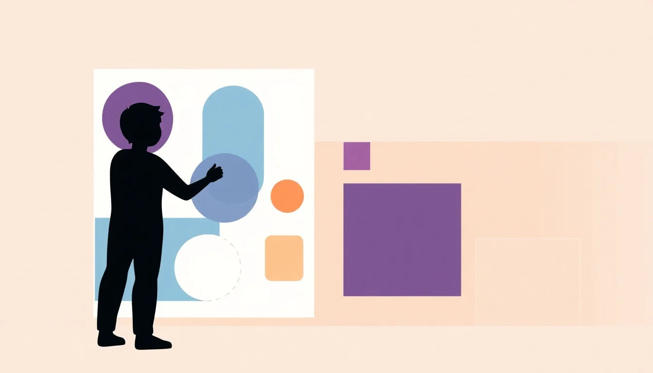 Marketer arranging design elements to demonstrate visual hierarchy and composition principles