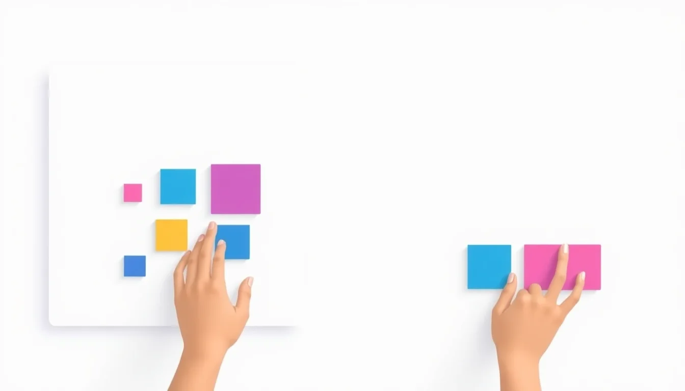 Person arranging colorful design blocks to make a pitch deck without hiring a designer.