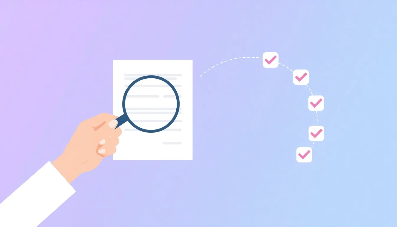 Hand examining content quality with checkmarks, representing AI content automation quality assurance process.