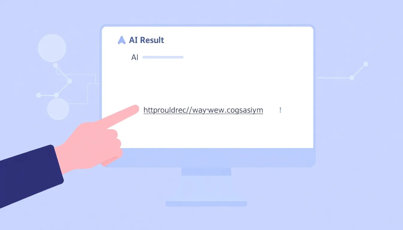 Hand pointing to a website citation within an AI-generated overview answer on a computer screen.