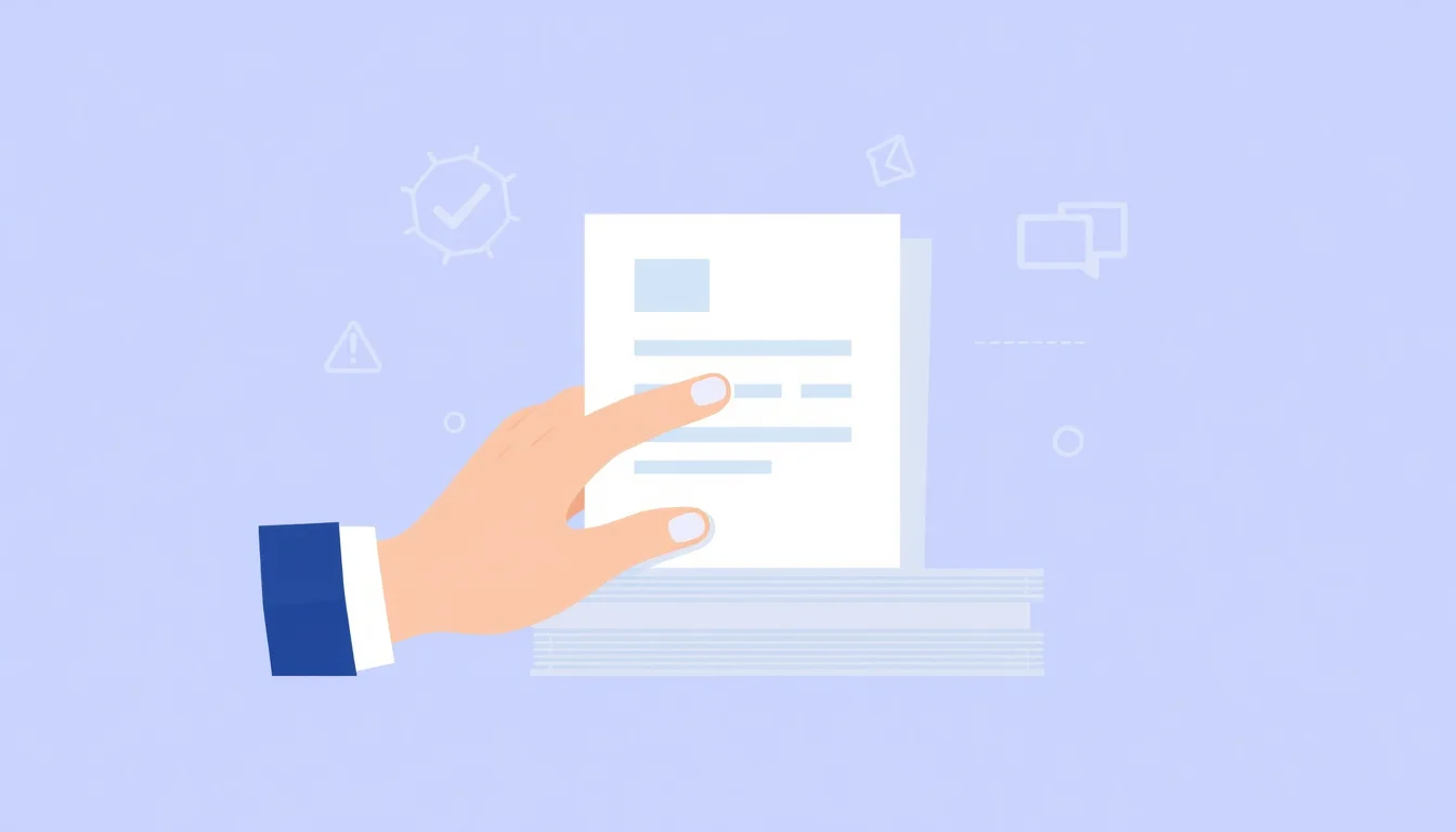 Hand selecting a highlighted document from a stack, representing source selection for Google AI Overviews.