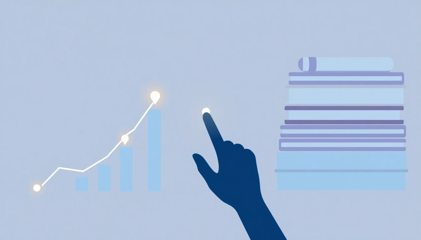 Hand pointing to ascending graph showing authority building progress over time