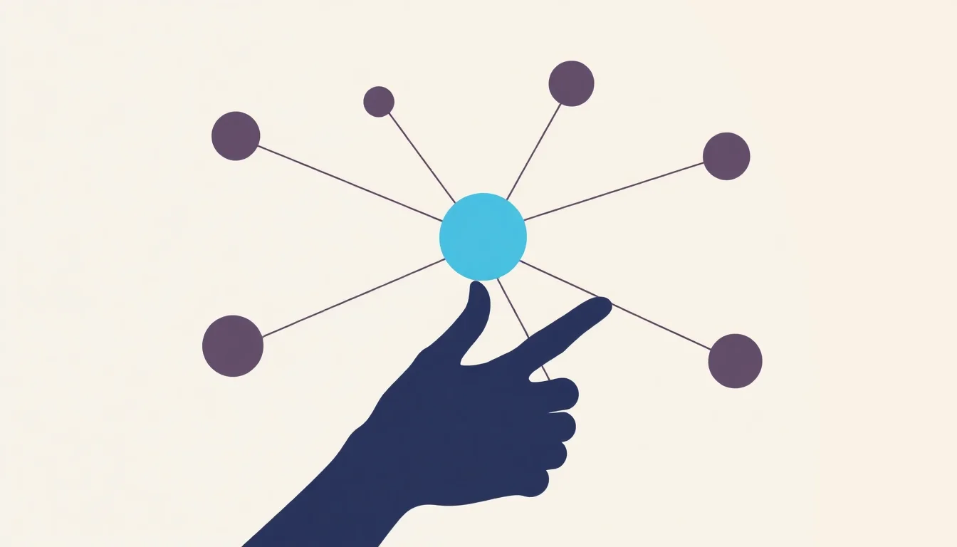 Connected nodes representing internal links building topical depth in a content network structure.