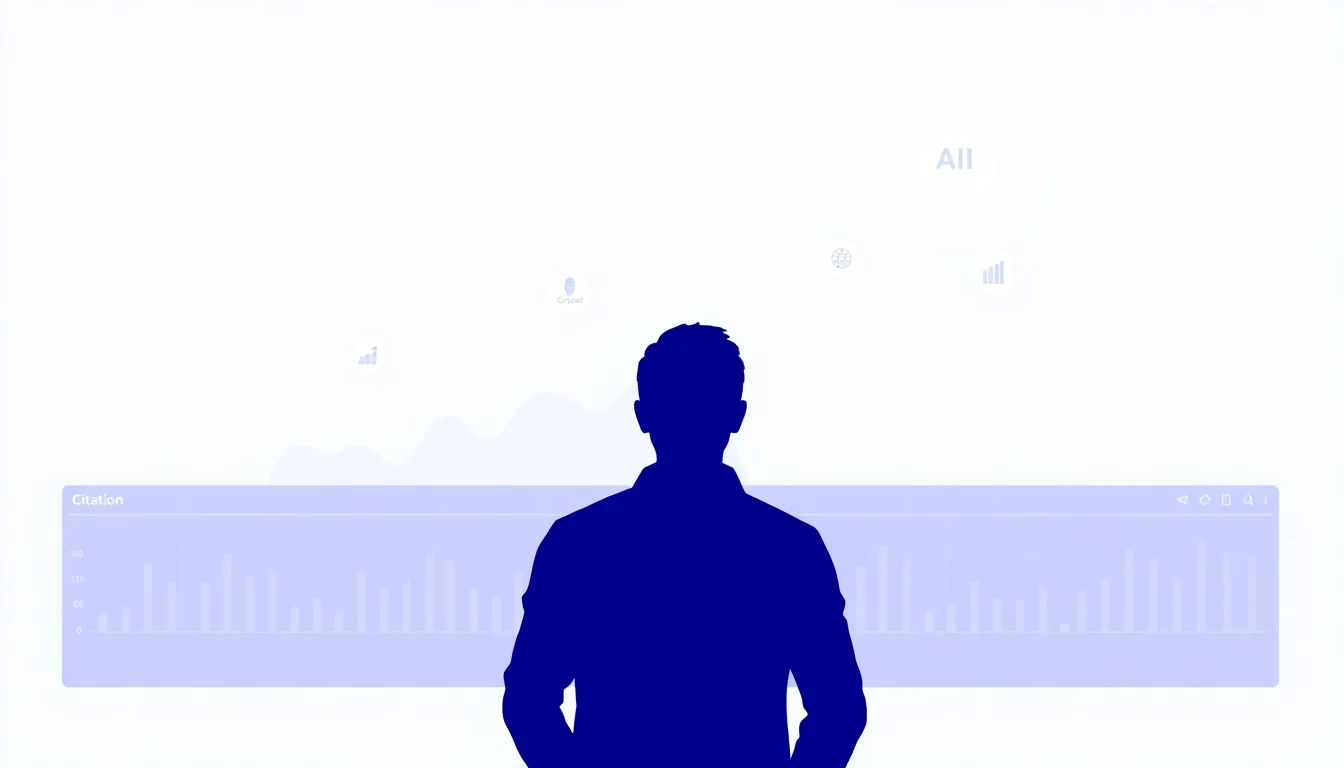 Person analyzing AI engine citations and ROI metrics on a digital analytics dashboard.