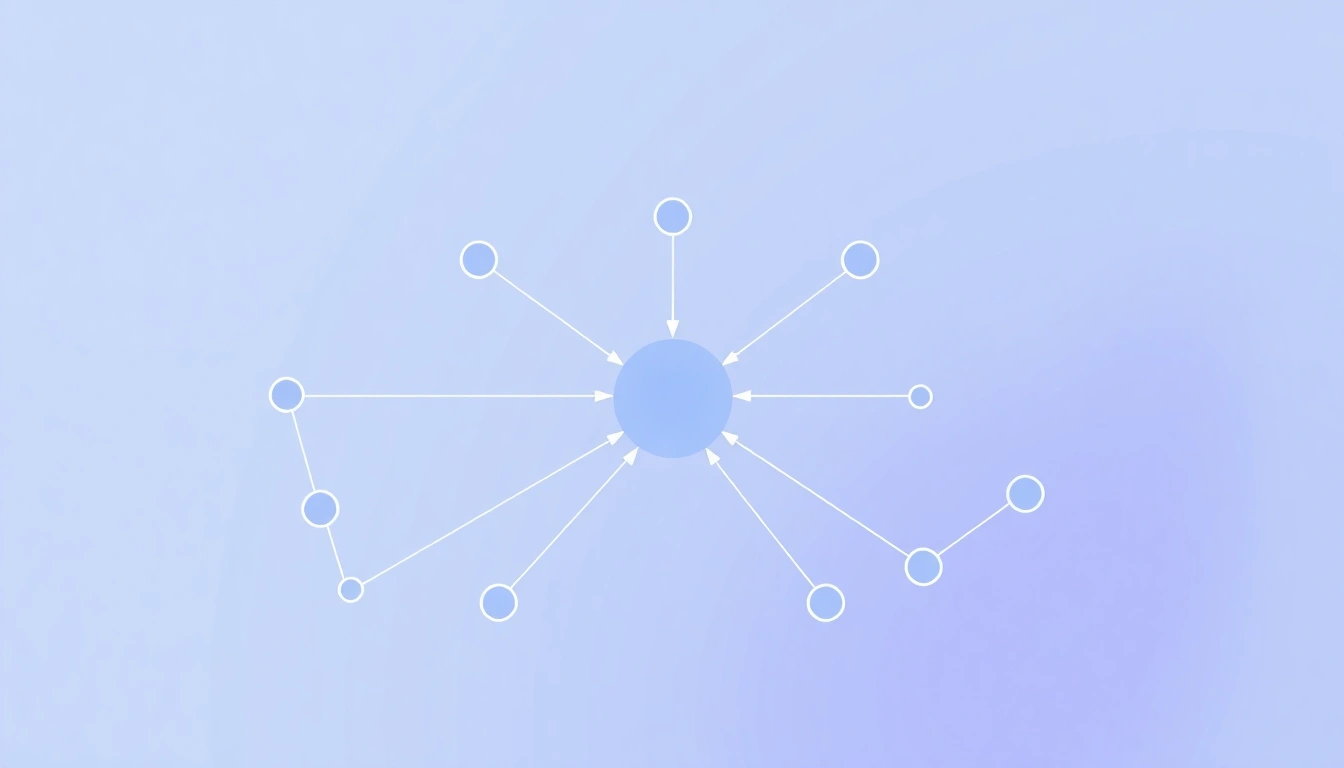 Connected nodes and pathways converging toward a central point, representing source verification and data validation.