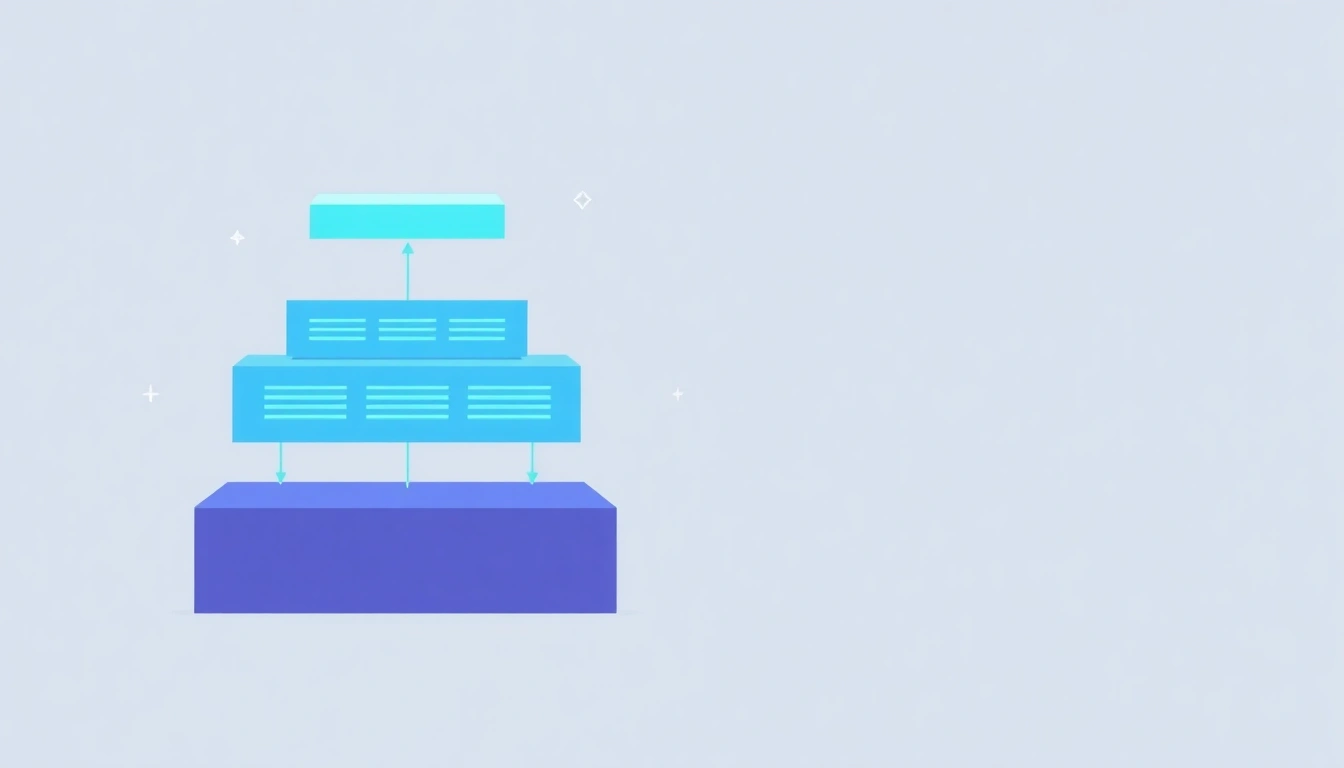 Information blocks flowing upward into connected nodes, visualizing structured summarization for AI citation.
